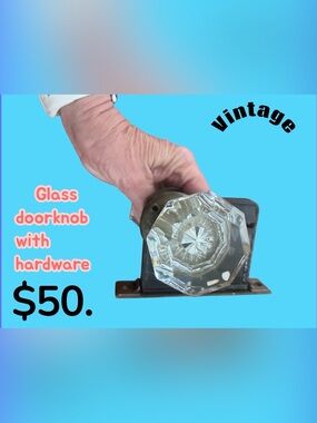 Vintage Glass Octagonal Door Knob on Brass Base